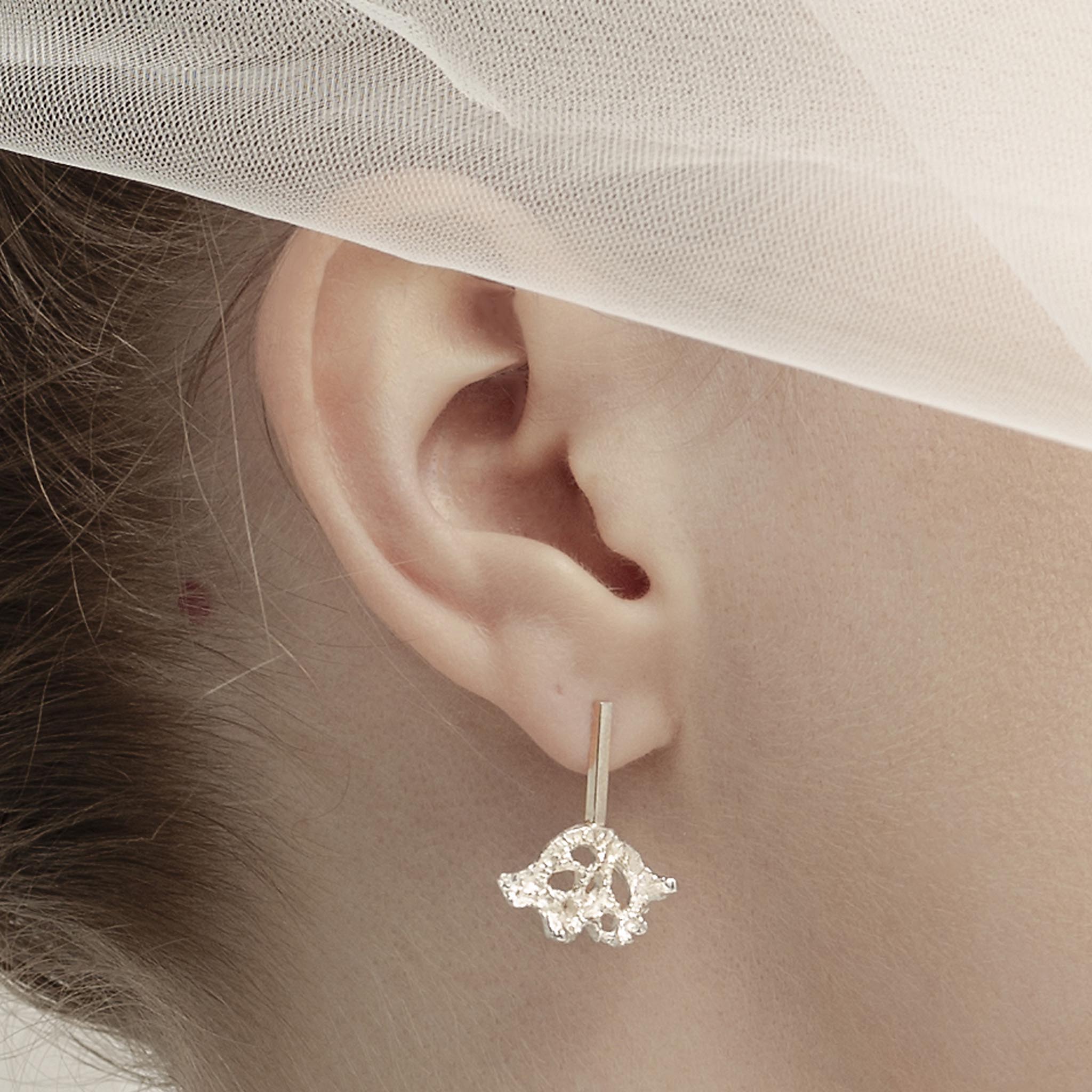 Drop Triangular Lichen Earrings in Sterling Silver